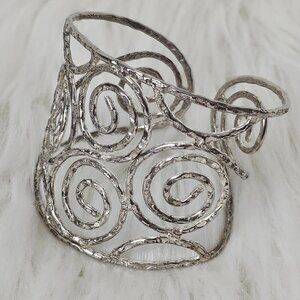 Vintage Swirl Silver Tone Wide Retro Adjustable Cut Out Cuff Bracelet